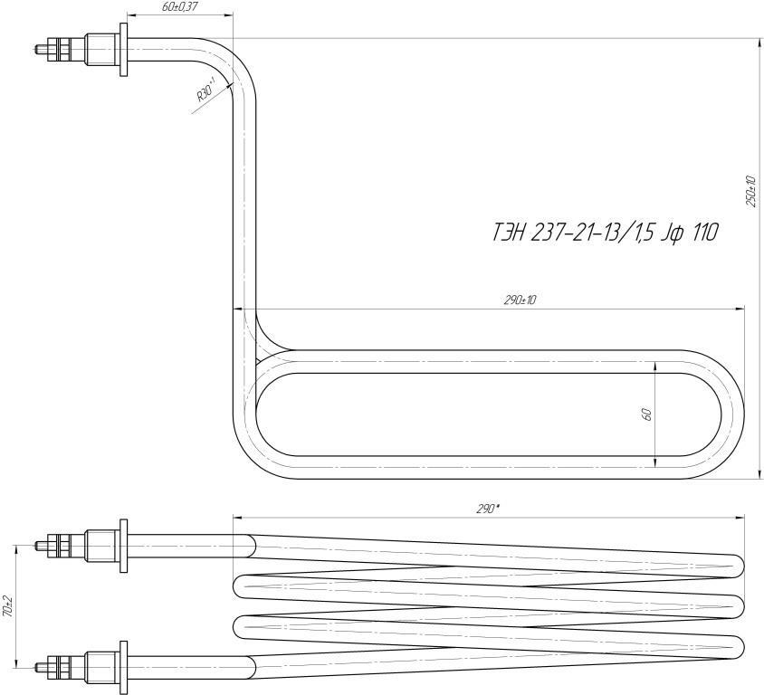 ТЭН фторопластовый 1,5 кВт Jф 110 В